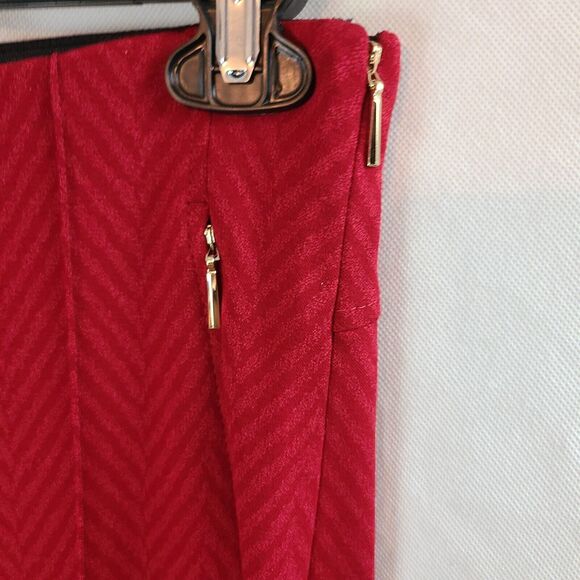 New MARC CAIN Womens (16) Red Herringbone Knit Side Zip Elastic Waist Pants $370 - Picture 5 of 10